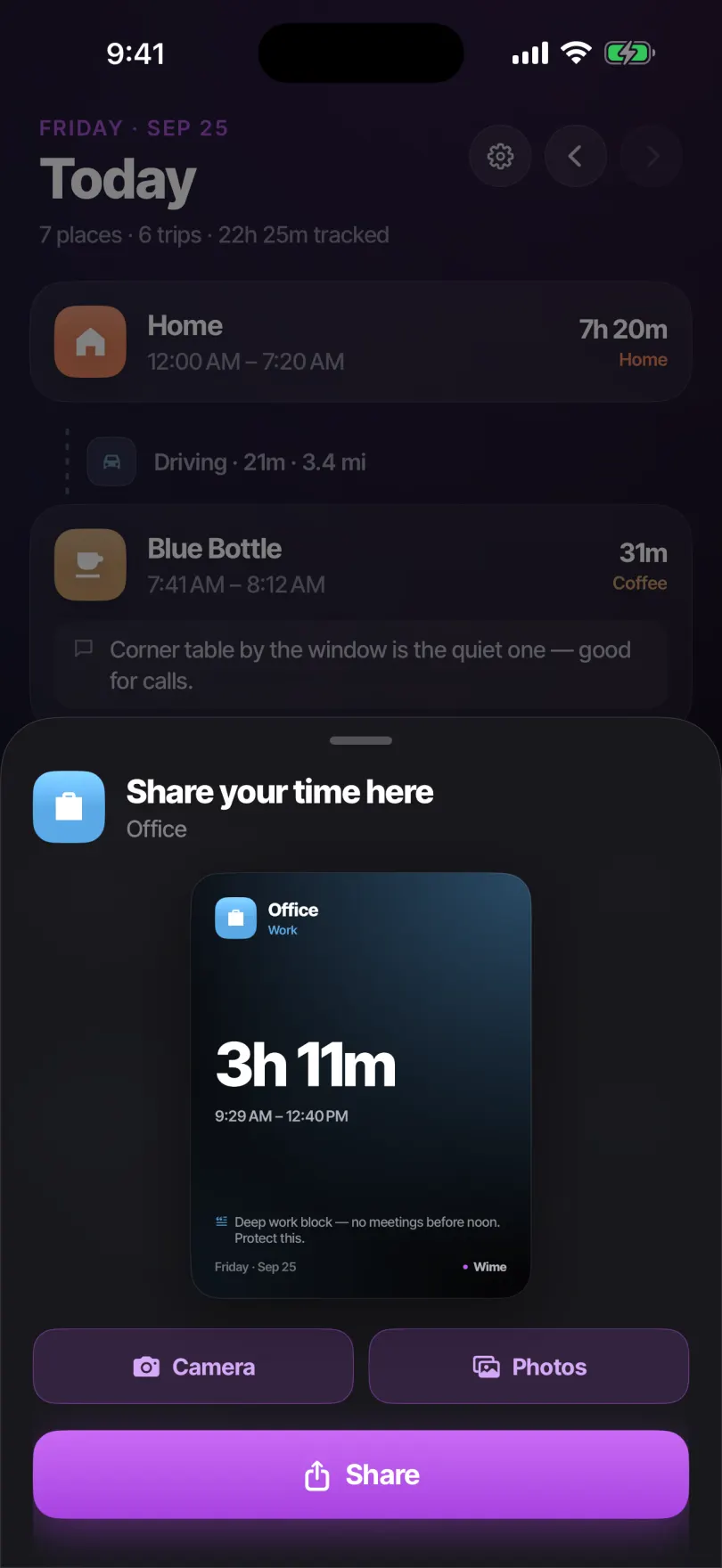 Sharing a place's details as an image with the Wime logo